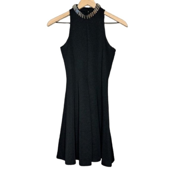 Women's 4 Topshop Beaded Black Dress Ribbed Silver Beaded Neckline - Picture 1 of 9